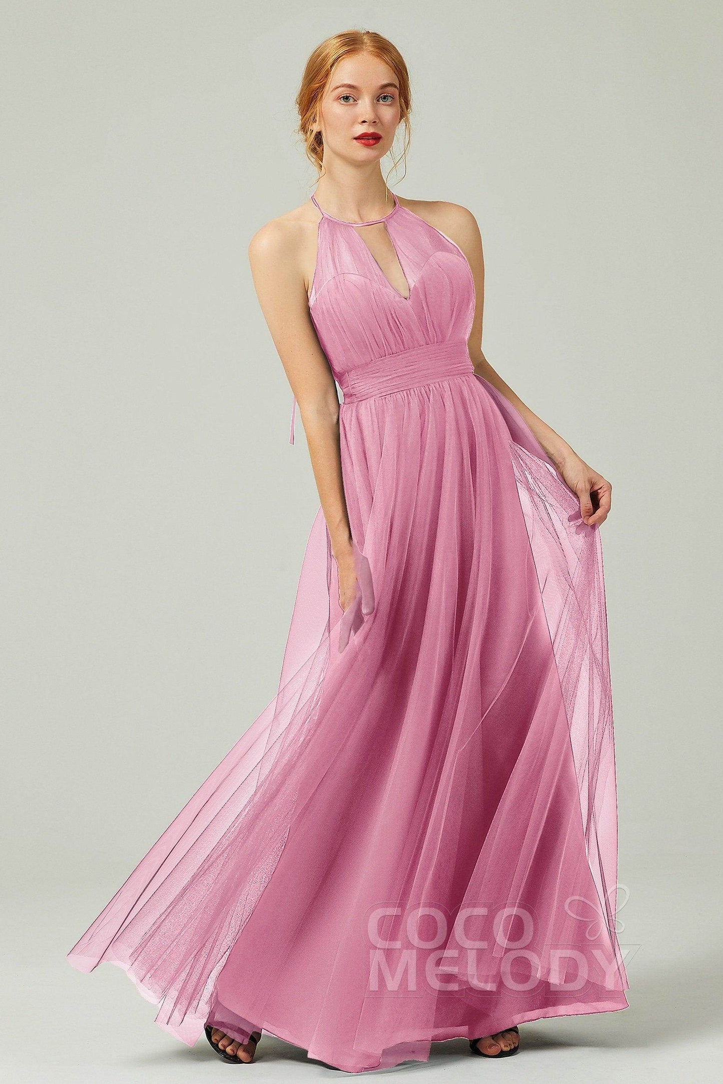 A-Line Floor Length Tulle Bridesmaid Dress CB0334