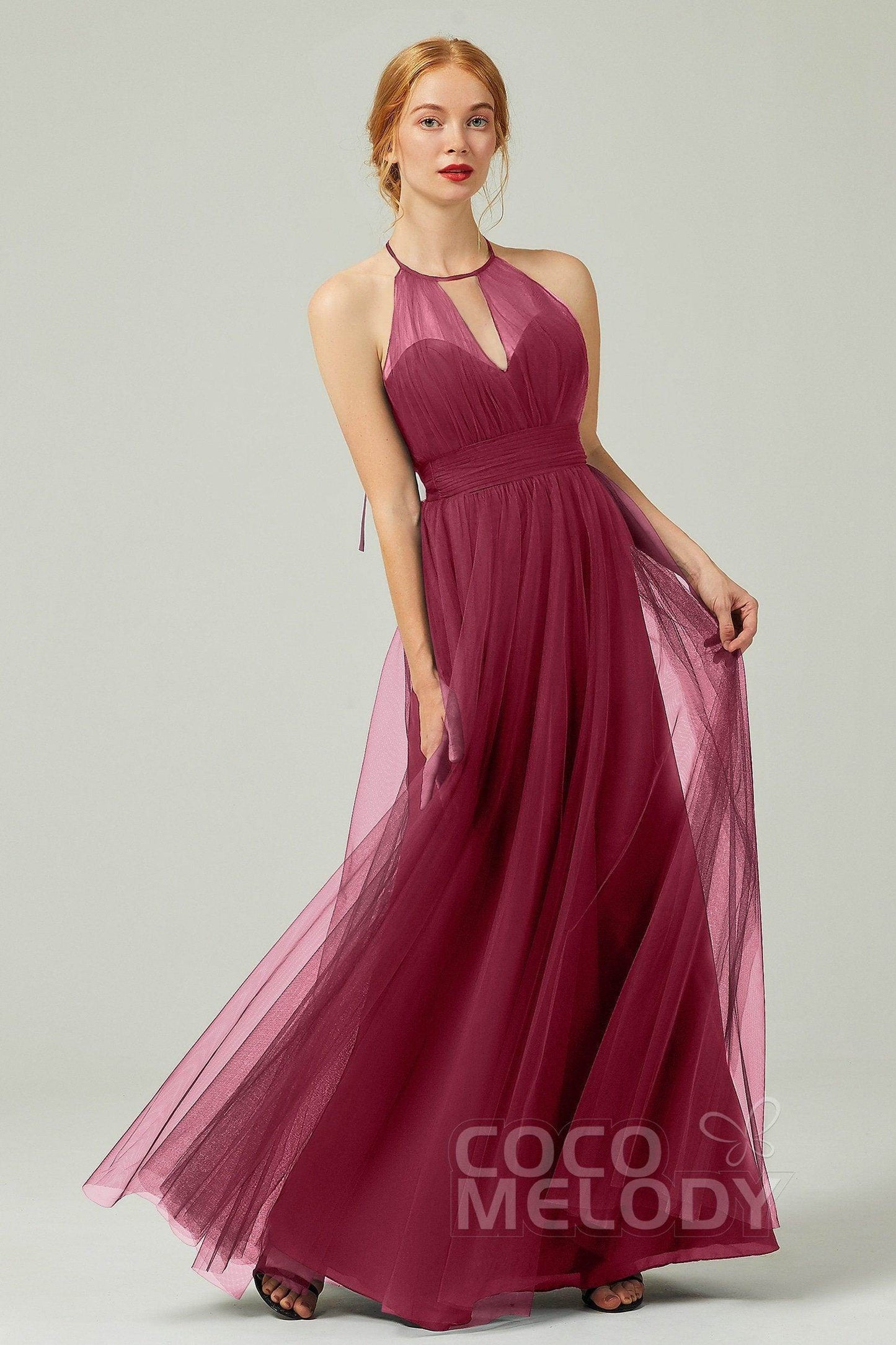 A-Line Floor Length Tulle Bridesmaid Dress CB0334