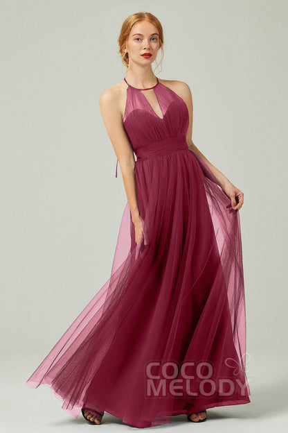A-Line Floor Length Tulle Bridesmaid Dress CB0334