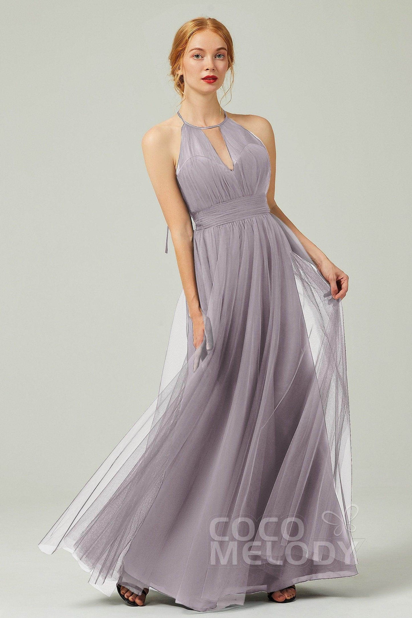 A-Line Floor Length Tulle Bridesmaid Dress CB0334PS