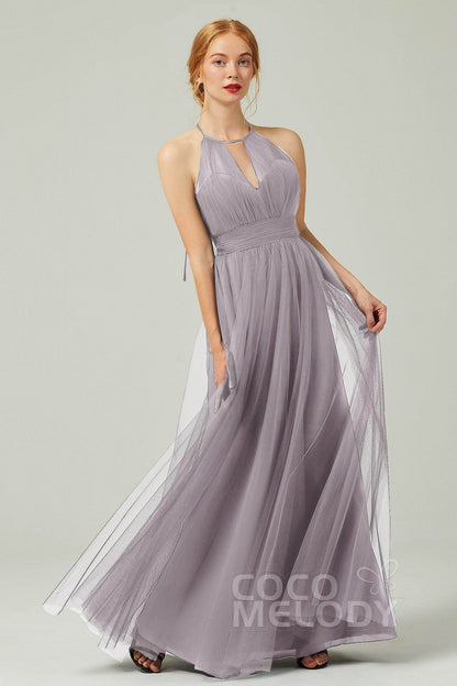 A-Line Floor Length Tulle Bridesmaid Dress CB0334PS