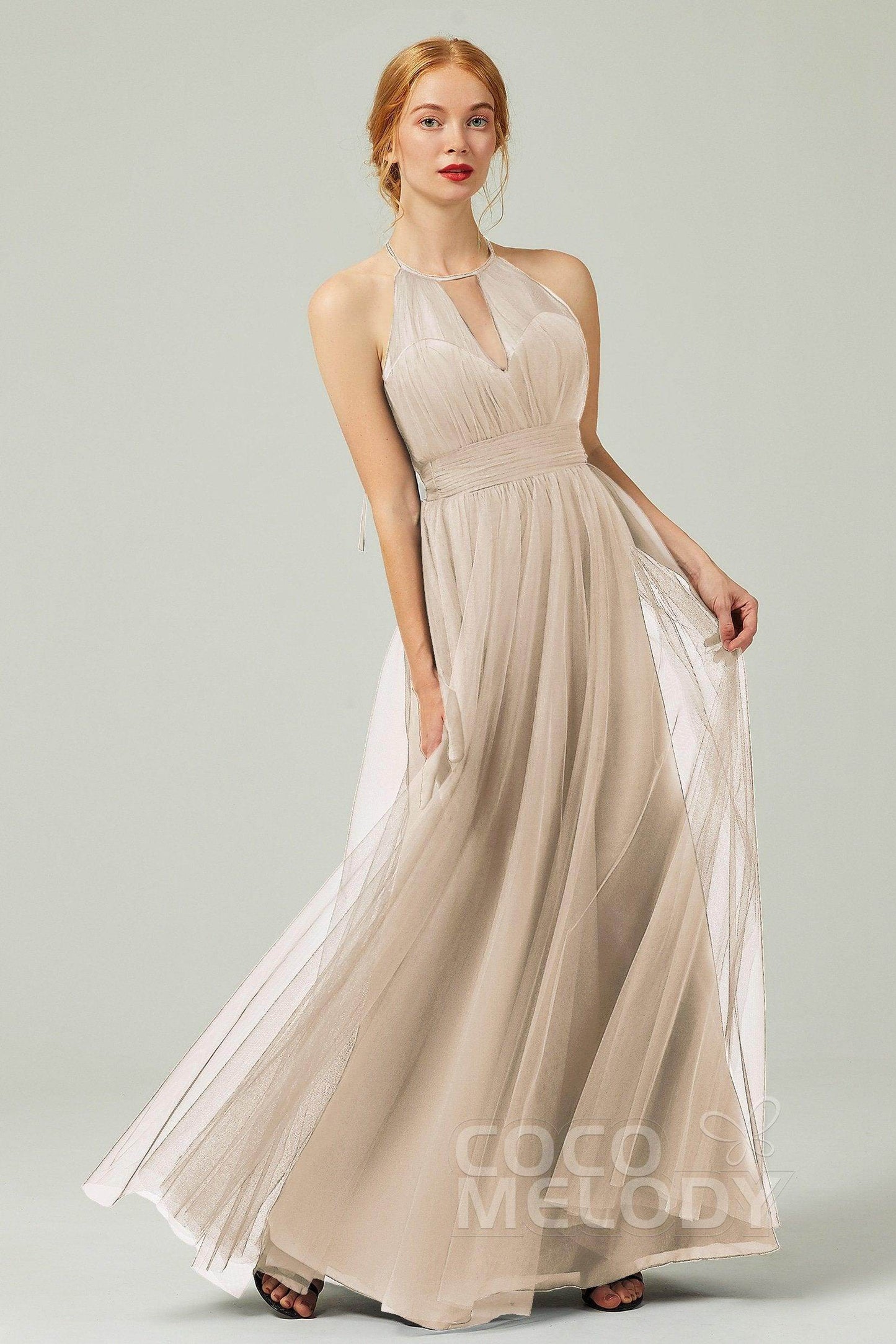 A-Line Floor Length Tulle Bridesmaid Dress CB0334