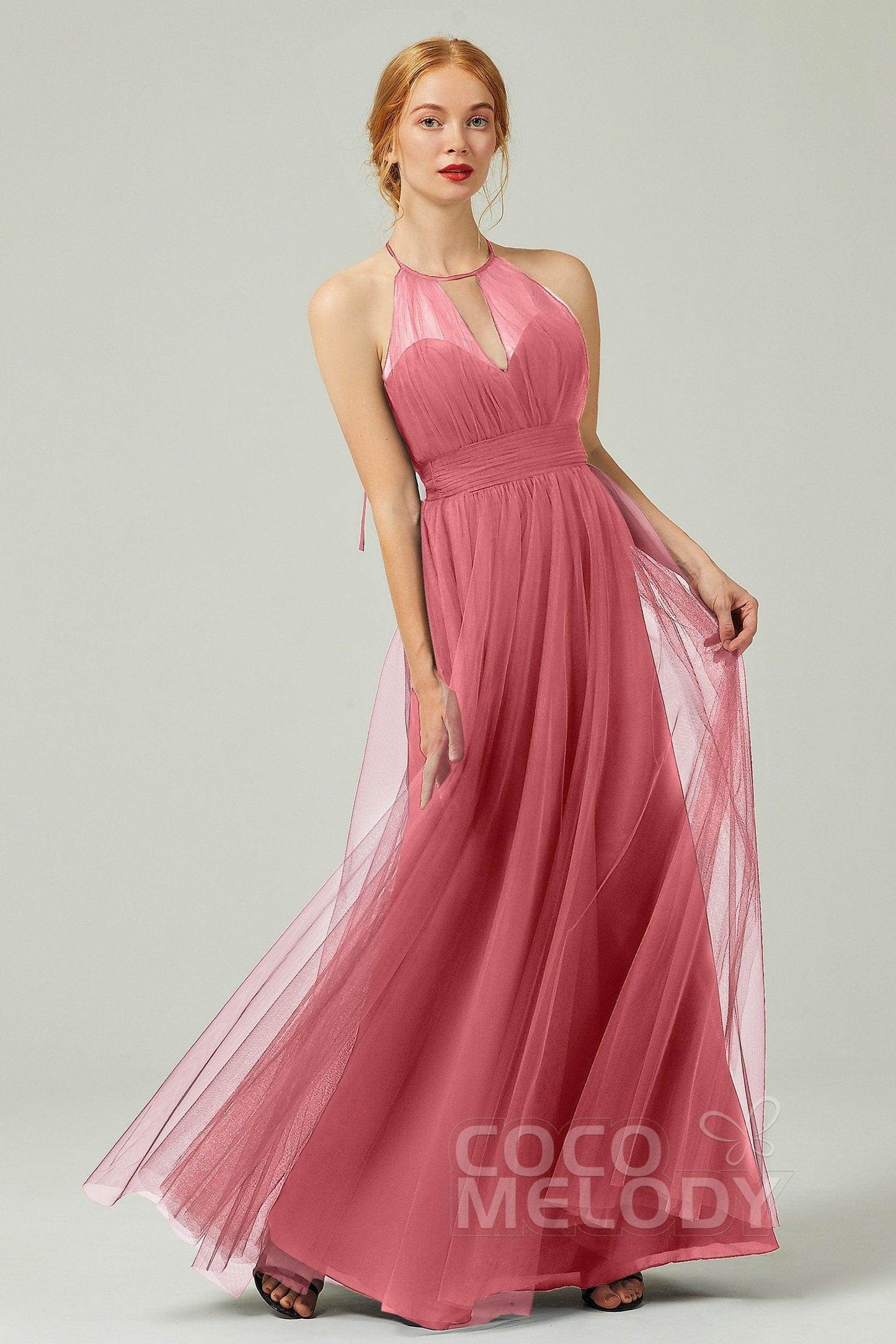 A-Line Floor Length Tulle Bridesmaid Dress CB0334PS