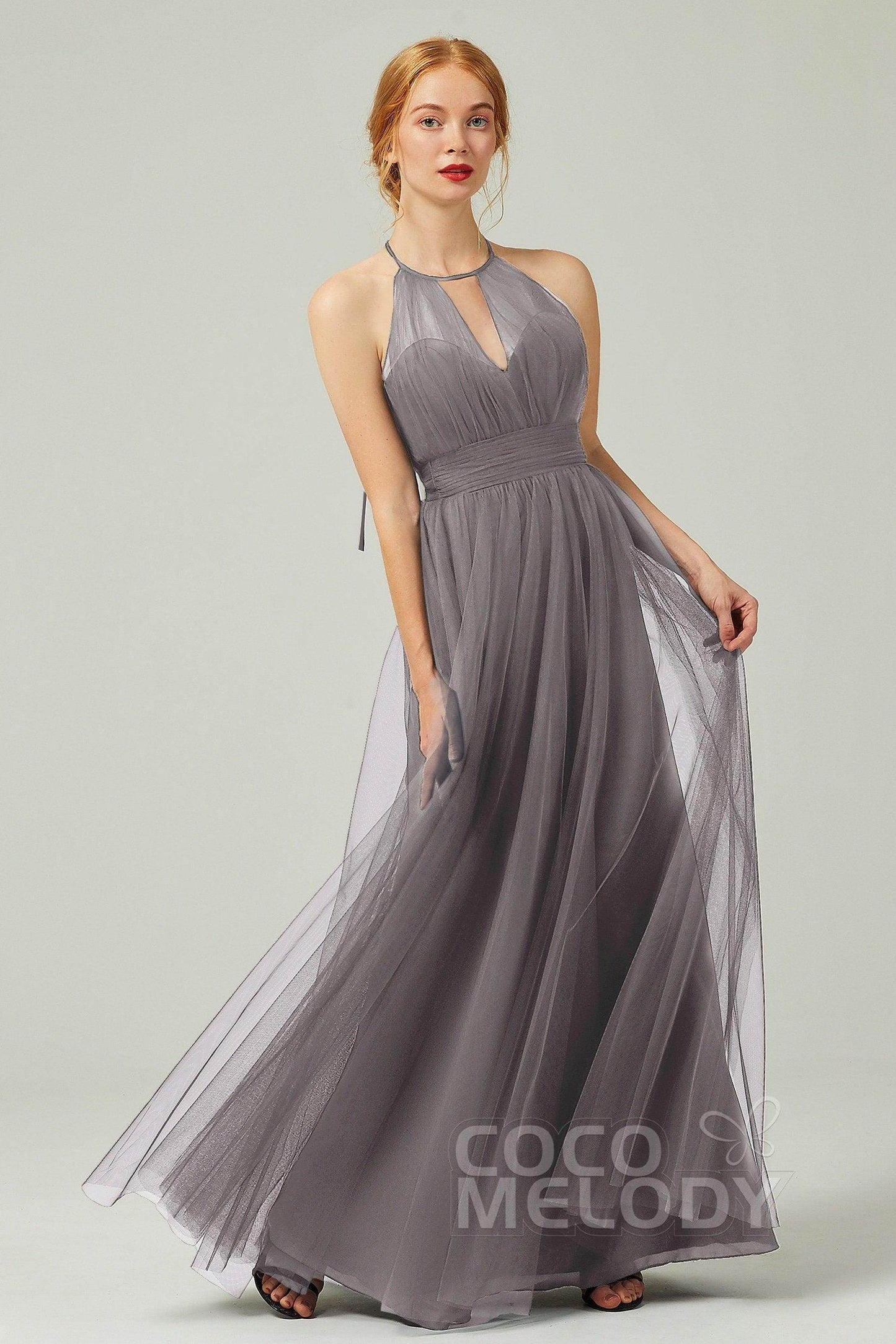 A-Line Floor Length Tulle Bridesmaid Dress CB0334