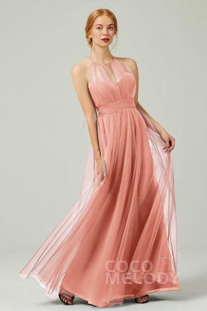 A-Line Floor Length Tulle Bridesmaid Dress CB0334PS
