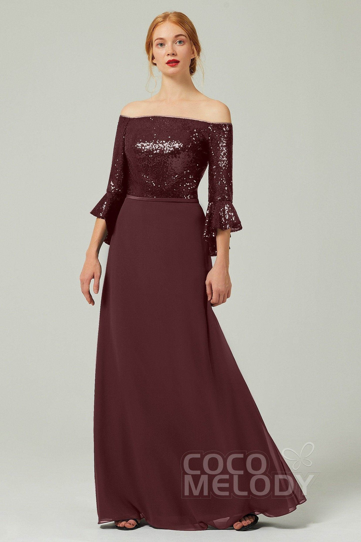 A-Line Floor Length Chiffon Sequined Bridesmaid Dress Formal Dresses CB0336