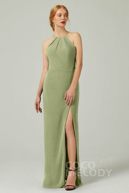 Sheath-Column Floor Length Chiffon Bridesmaid Dress Formal Dresses CB0337