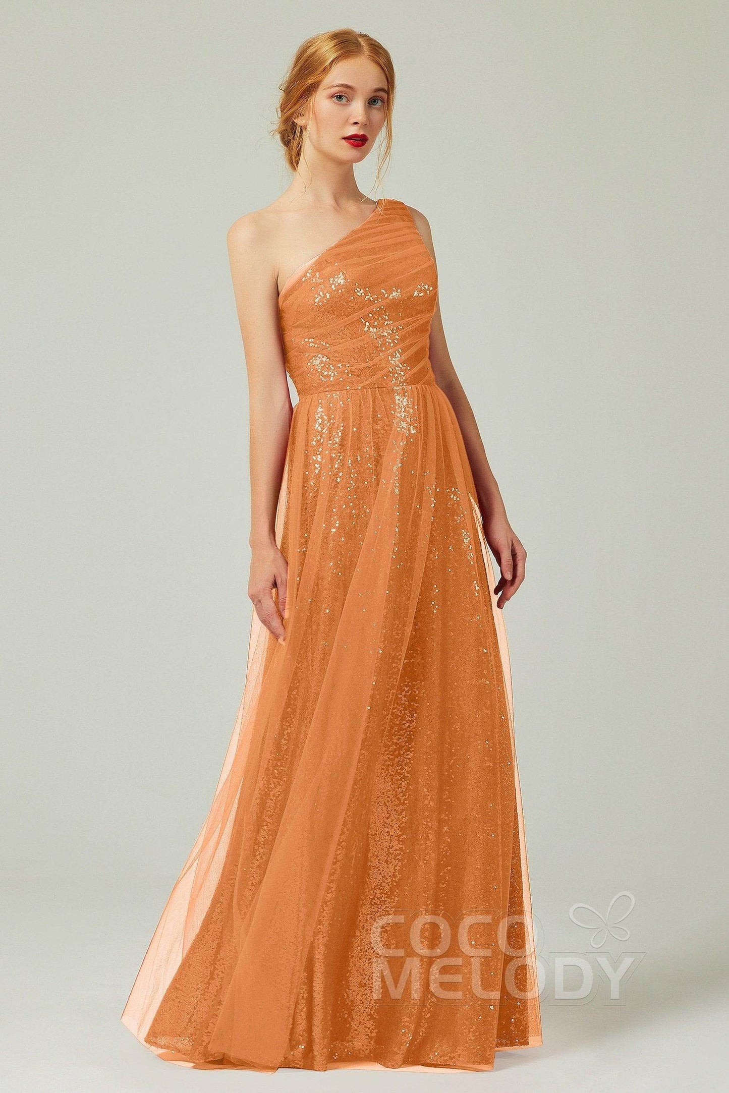 A-Line Floor Length Tulle Sequined Bridesmaid Dress CB0342