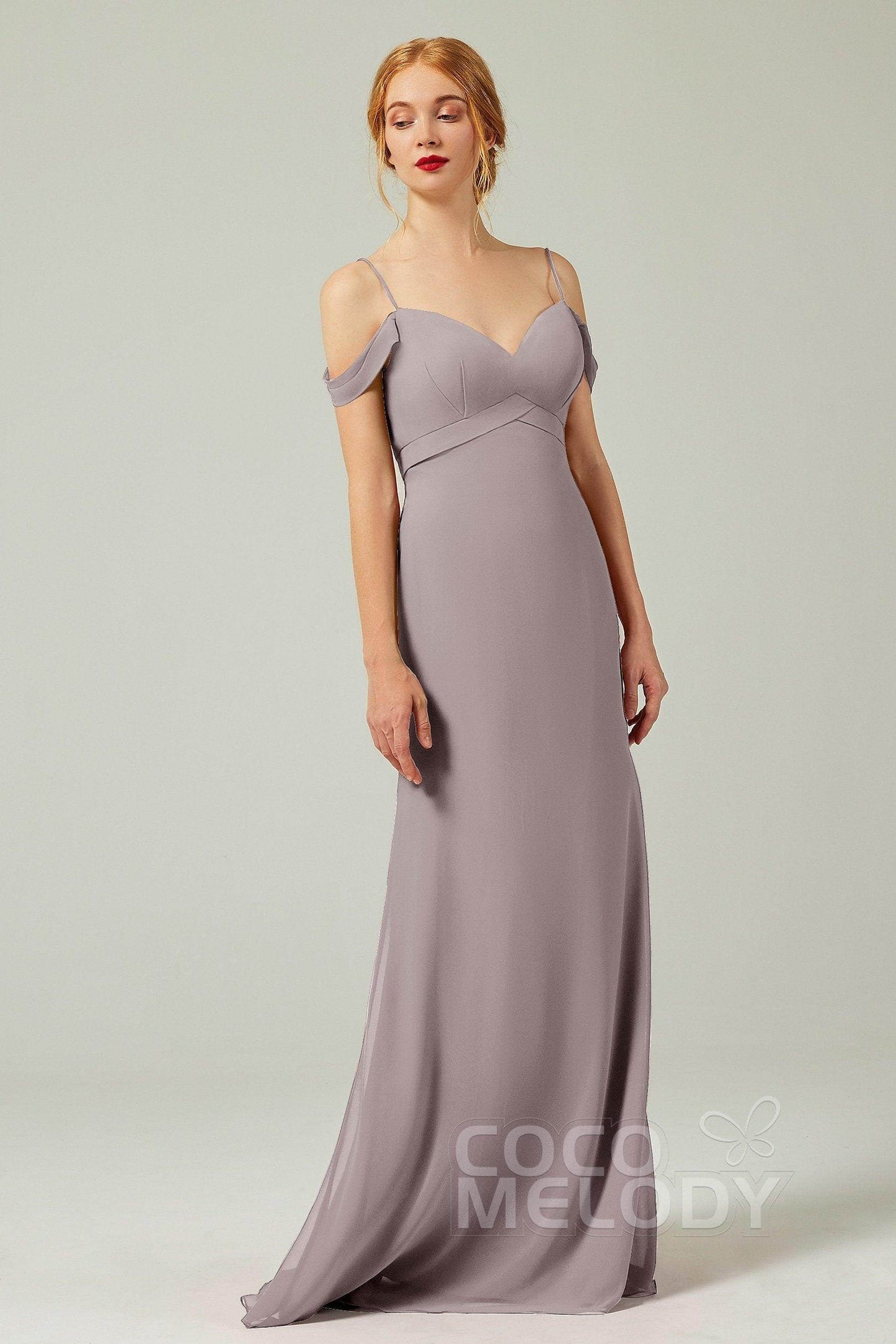 Sheath-Column Floor Length Chiffon Bridesmaid Dress Formal Dresses CB0343