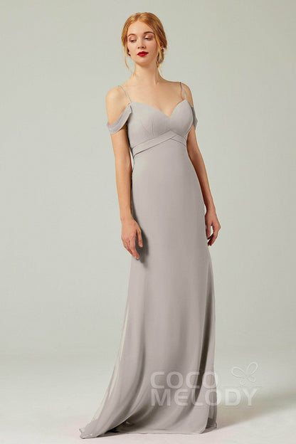 Sheath-Column Floor Length Chiffon Bridesmaid Dress Formal Dresses CB0343