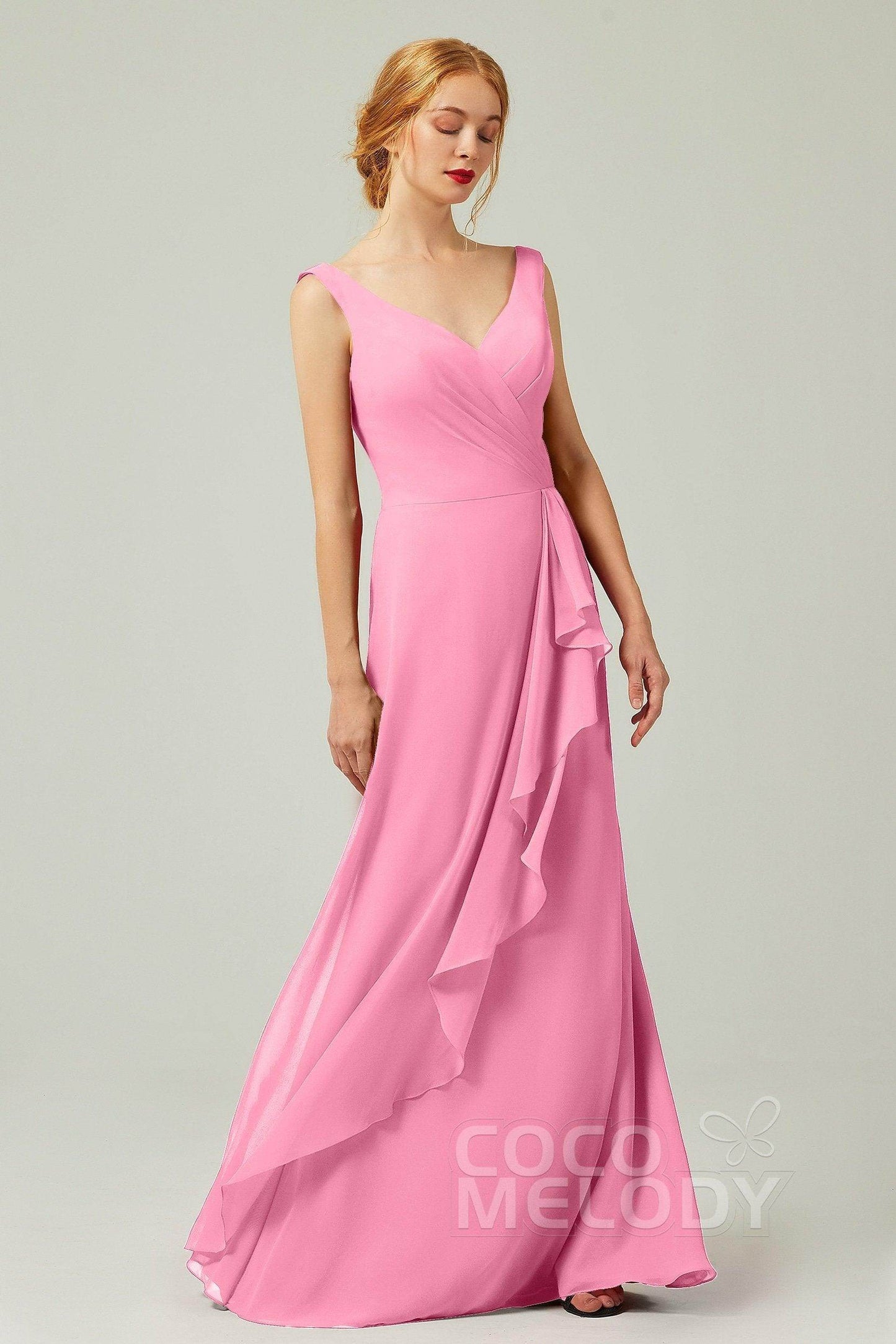 Sheath-Column Floor Length Chiffon Bridesmaid Dress Formal Dresses CB0344