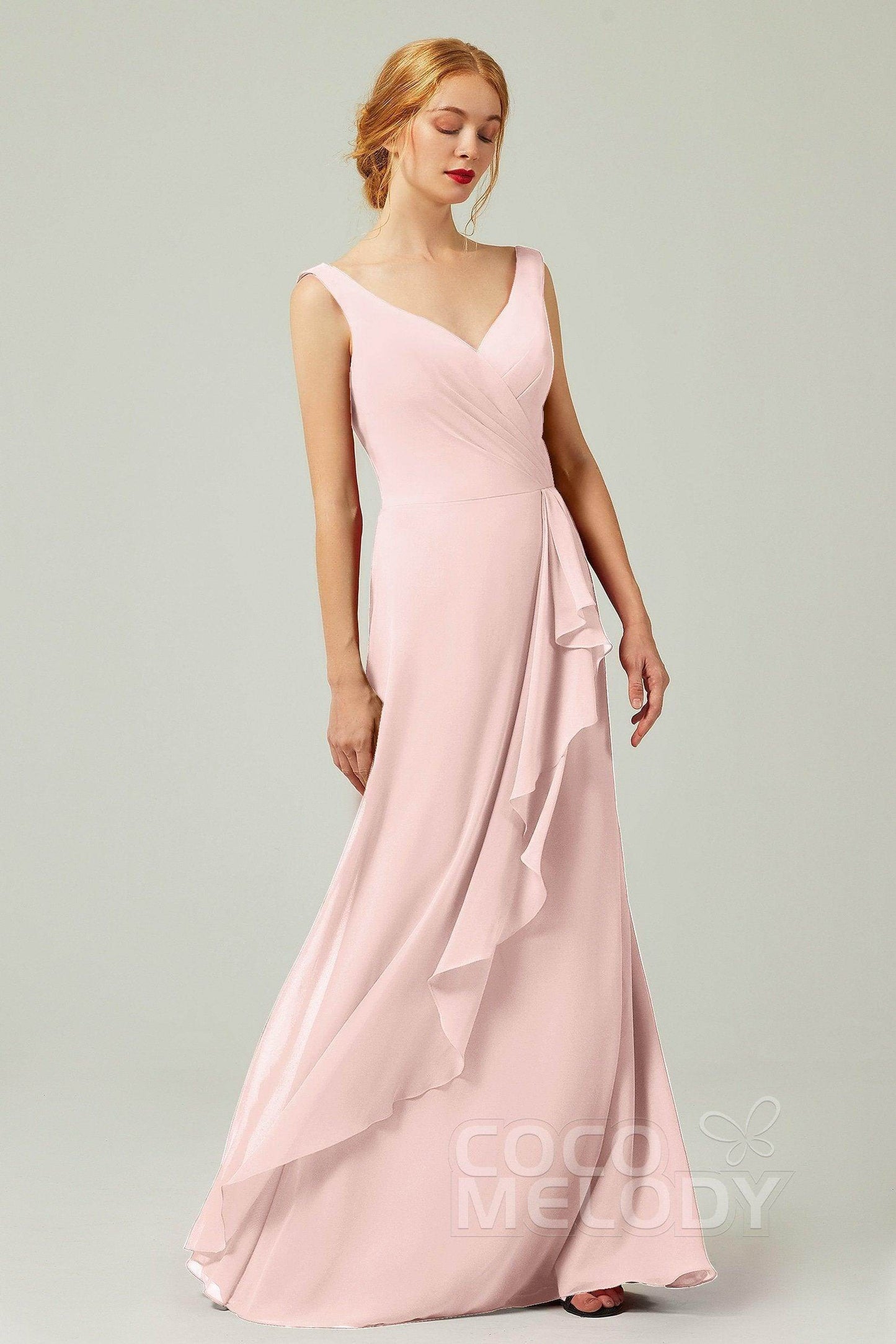 Sheath-Column Floor Length Chiffon Bridesmaid Dress Formal Dresses CB0344