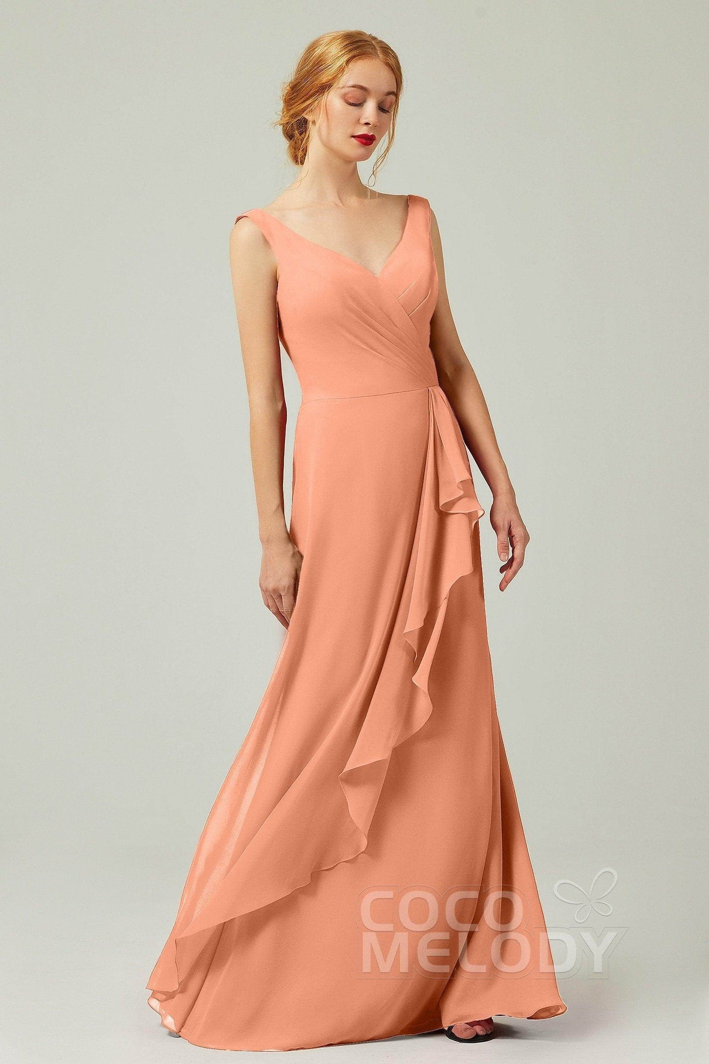 Sheath-Column Floor Length Chiffon Bridesmaid Dress Formal Dresses CB0344