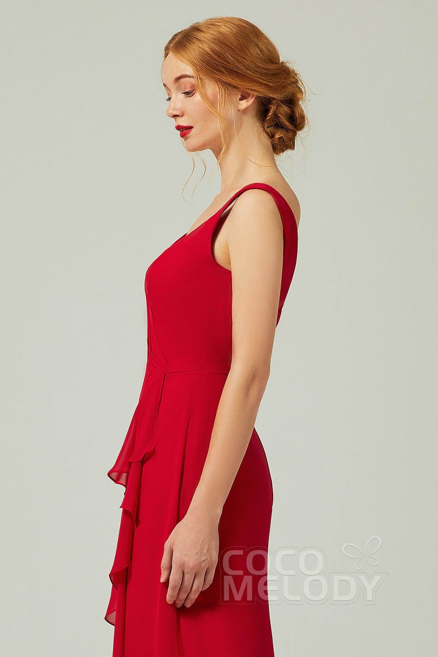 Sheath-Column Floor Length Chiffon Bridesmaid Dress Formal Dresses CB0344