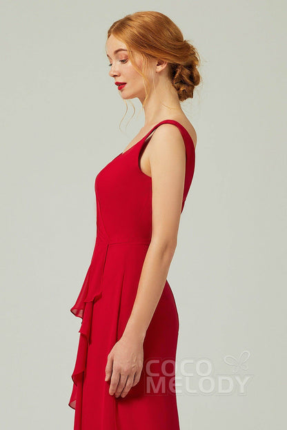 Sheath-Column Floor Length Chiffon Bridesmaid Dress Formal Dresses CB0344