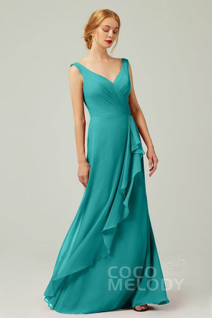 Sheath-Column Floor Length Chiffon Bridesmaid Dress Formal Dresses CB0344