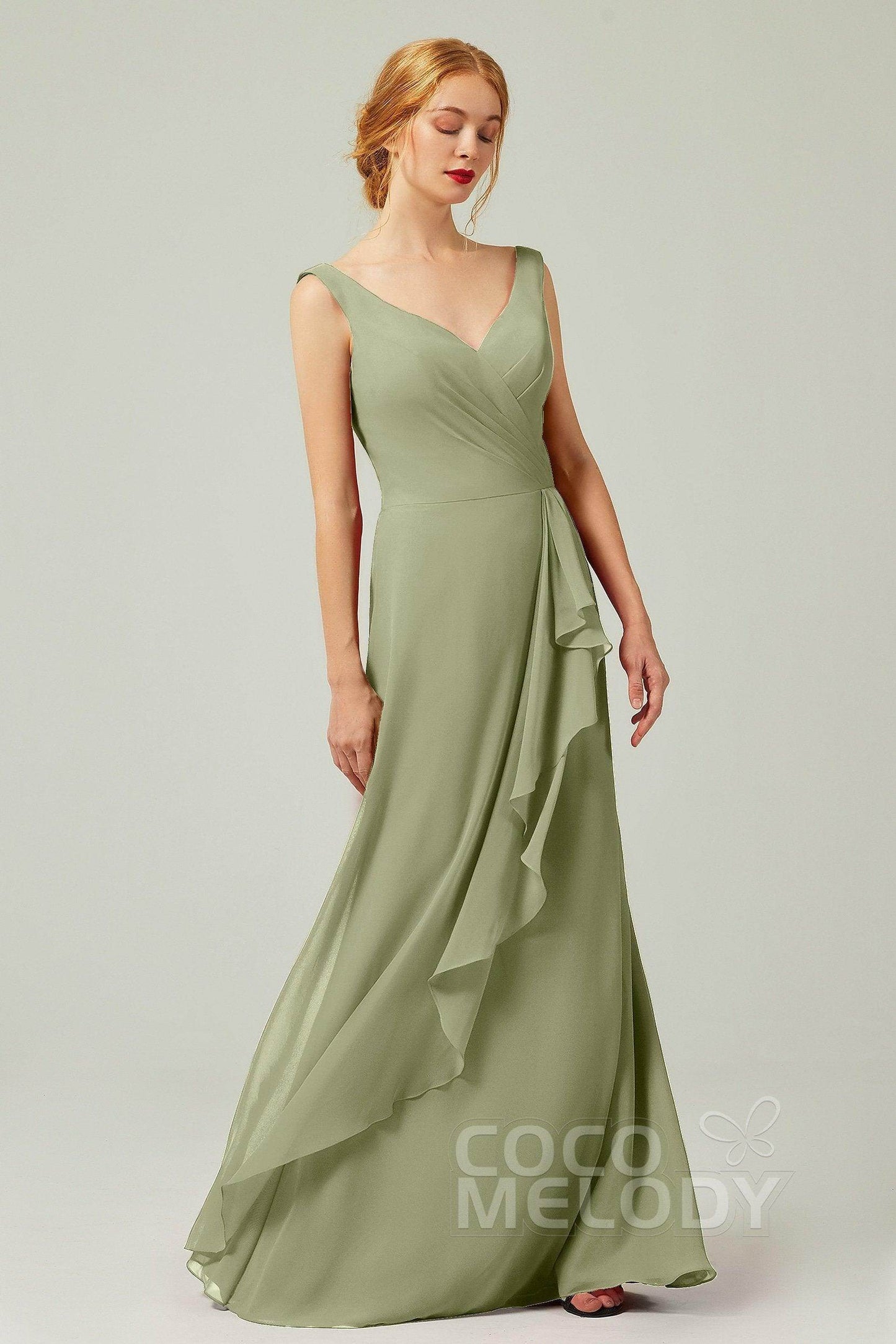 Sheath-Column Floor Length Chiffon Bridesmaid Dress Formal Dresses CB0344