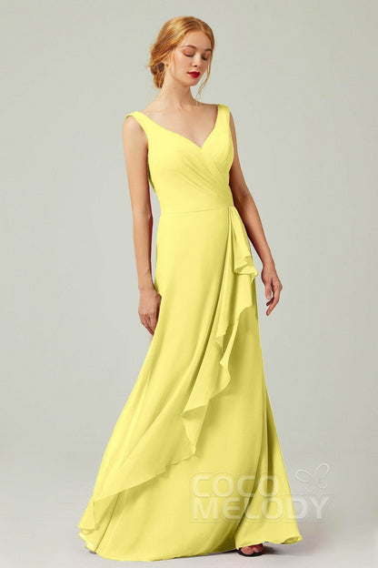 Sheath-Column Floor Length Chiffon Bridesmaid Dress Formal Dresses CB0344