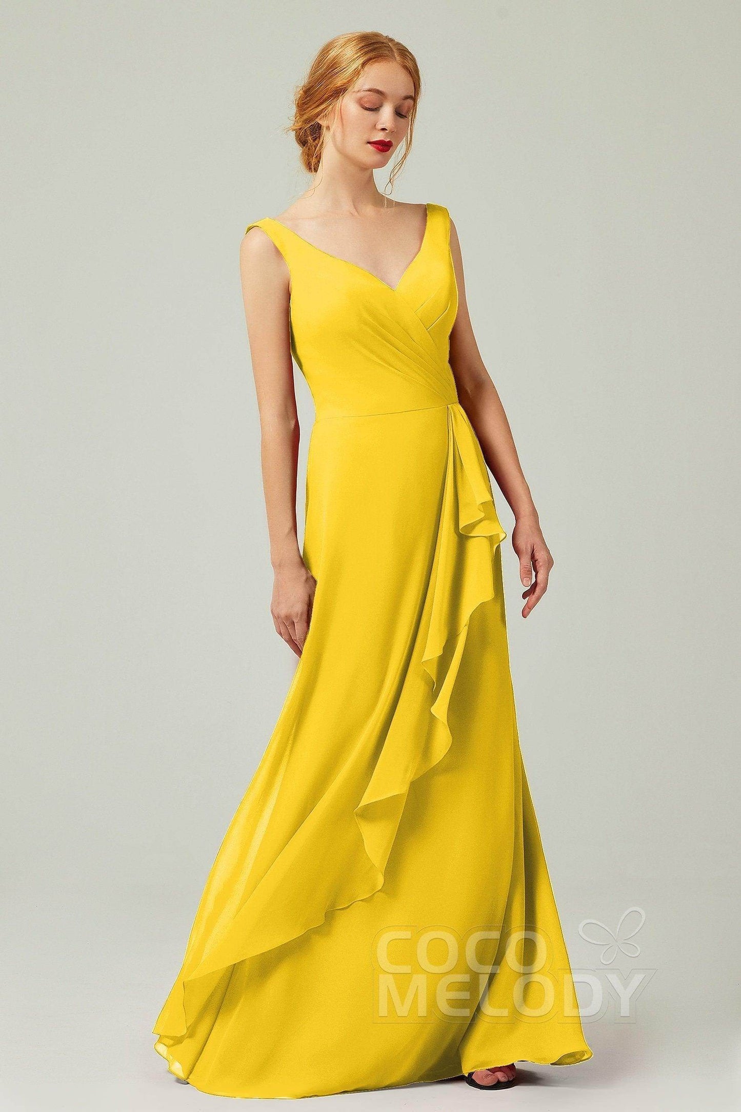 Sheath-Column Floor Length Chiffon Bridesmaid Dress Formal Dresses CB0344