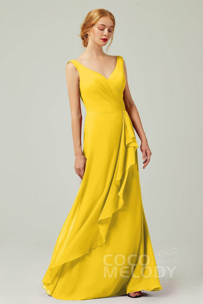 Sheath-Column Floor Length Chiffon Bridesmaid Dress Formal Dresses CB0344