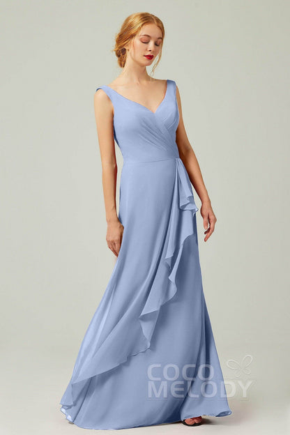 Sheath-Column Floor Length Chiffon Bridesmaid Dress Formal Dresses CB0344PS