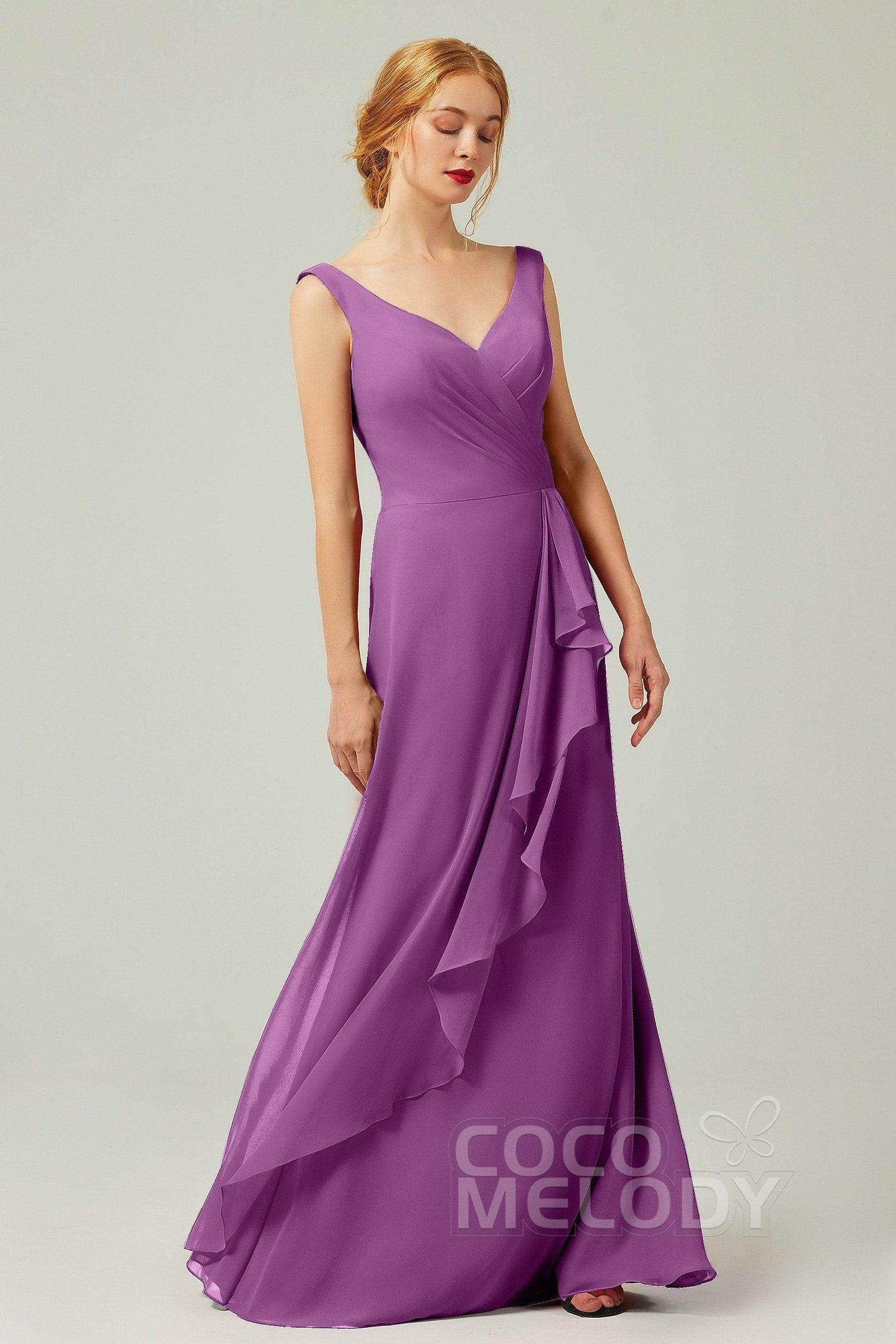 Sheath-Column Floor Length Chiffon Bridesmaid Dress Formal Dresses CB0344PS