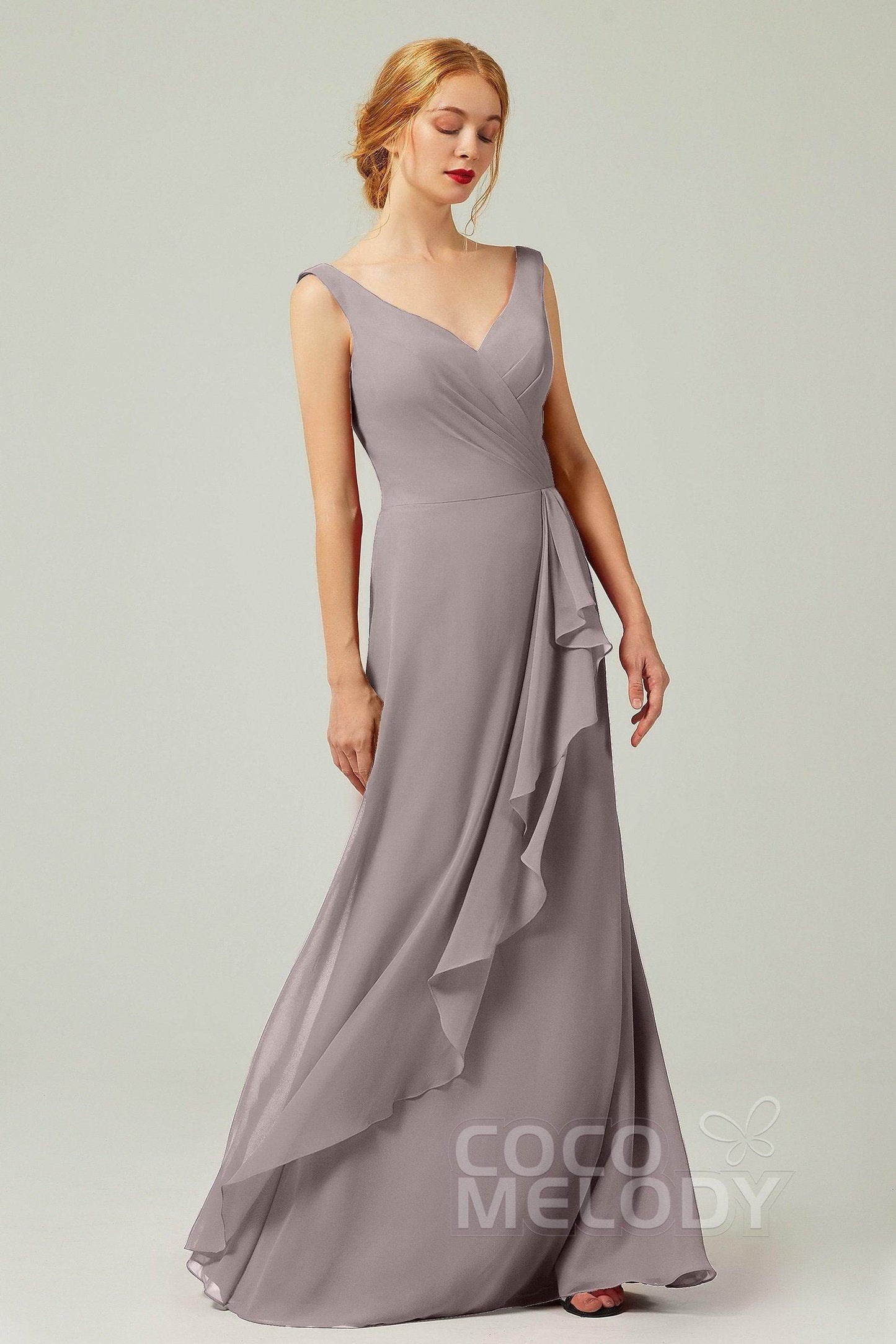 Sheath-Column Floor Length Chiffon Bridesmaid Dress Formal Dresses CB0344