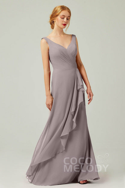 Sheath-Column Floor Length Chiffon Bridesmaid Dress Formal Dresses CB0344PS