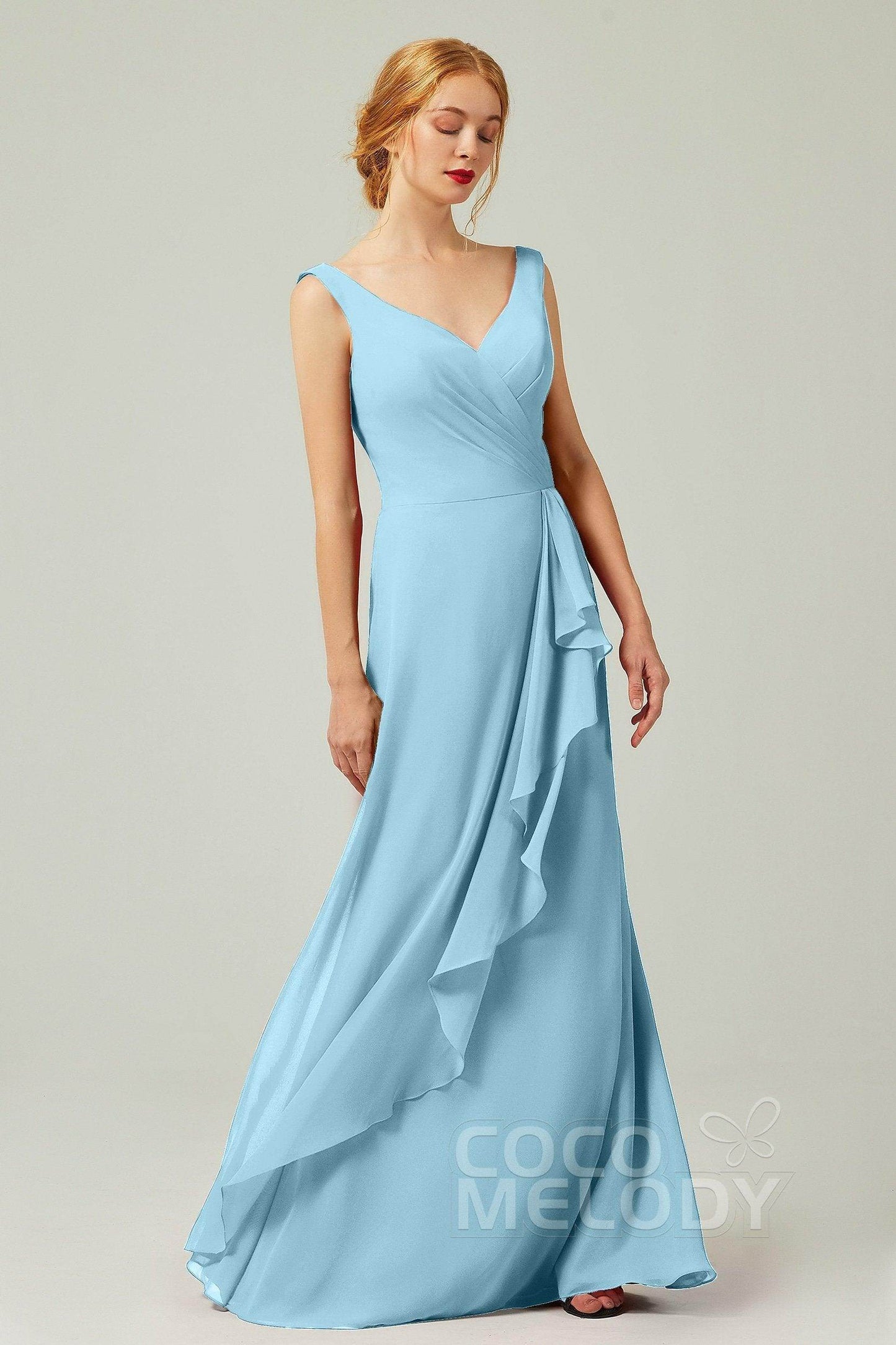 Sheath-Column Floor Length Chiffon Bridesmaid Dress Formal Dresses CB0344