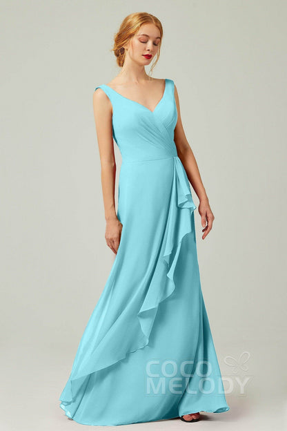 Sheath-Column Floor Length Chiffon Bridesmaid Dress Formal Dresses CB0344