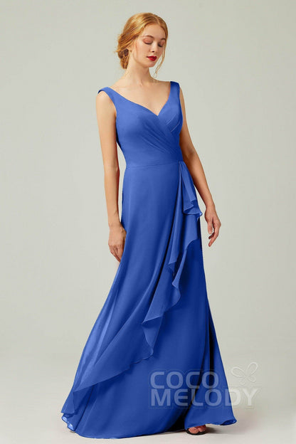 Sheath-Column Floor Length Chiffon Bridesmaid Dress Formal Dresses CB0344PS