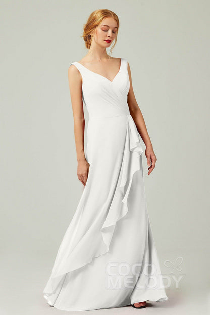 Sheath-Column Floor Length Chiffon Bridesmaid Dress Formal Dresses CB0344PS