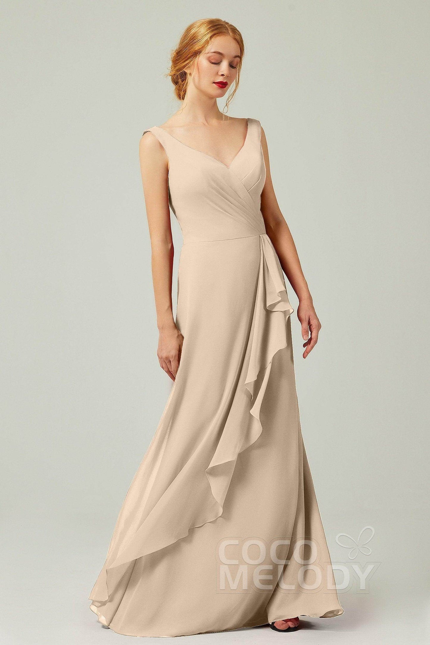 Sheath-Column Floor Length Chiffon Bridesmaid Dress Formal Dresses CB0344PS