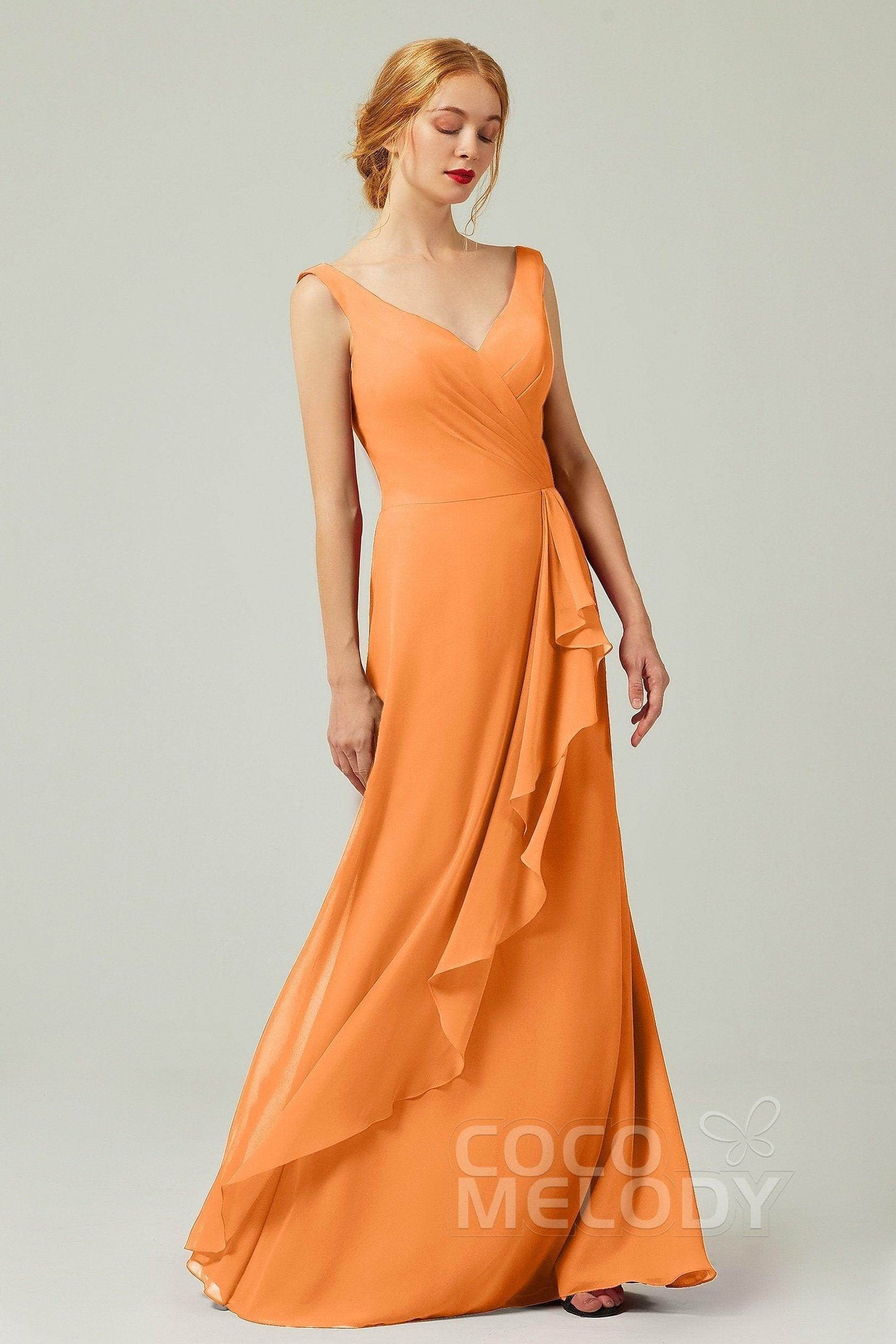 Sheath-Column Floor Length Chiffon Bridesmaid Dress Formal Dresses CB0344