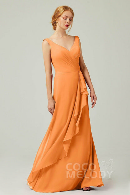 Sheath-Column Floor Length Chiffon Bridesmaid Dress Formal Dresses CB0344