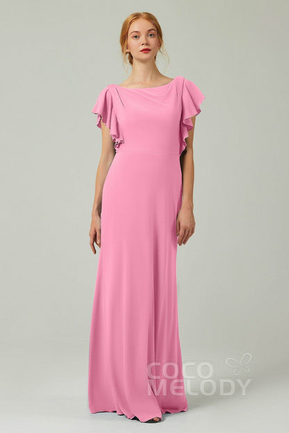 Sheath-Column Floor Length Chiffon Bridesmaid Dress Formal Dresses CB0357