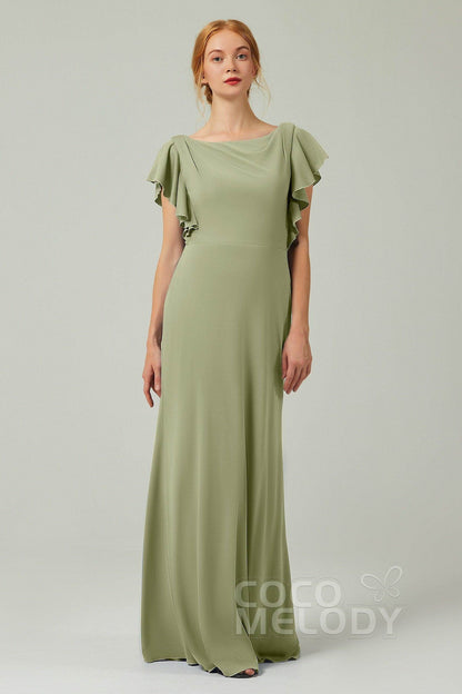 Sheath-Column Floor Length Chiffon Bridesmaid Dress Formal Dresses CB0357
