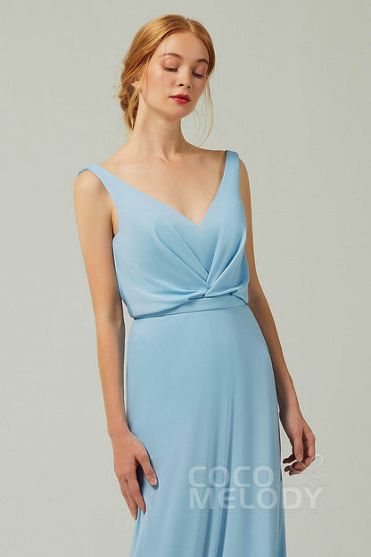 Sheath-Column Floor Length Chiffon Bridesmaid Dress Formal Dresses CB0358