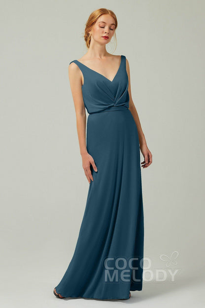 Sheath-Column Floor Length Chiffon Bridesmaid Dress Formal Dresses CB0358