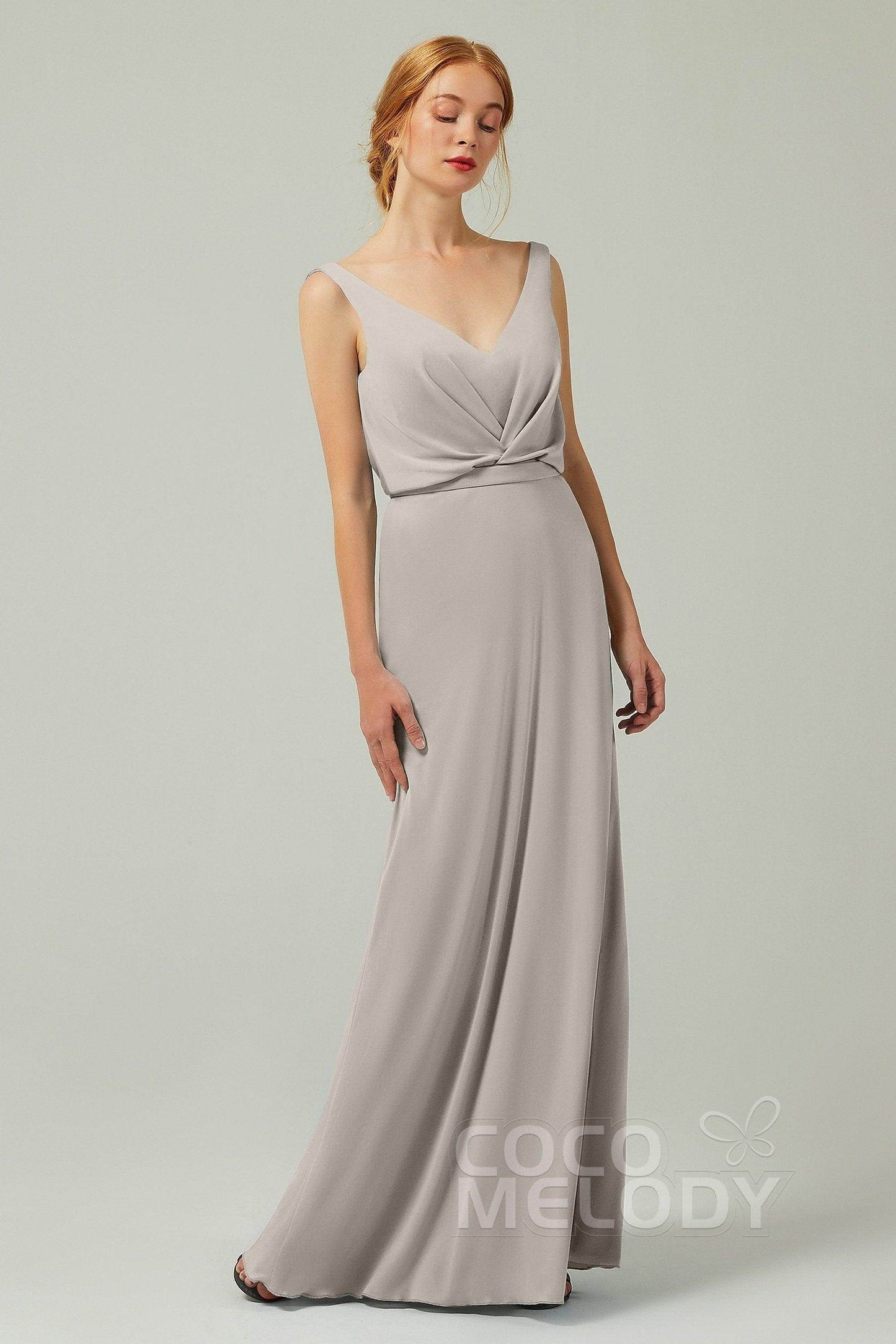 Sheath-Column Floor Length Chiffon Bridesmaid Dress Formal Dresses CB0358
