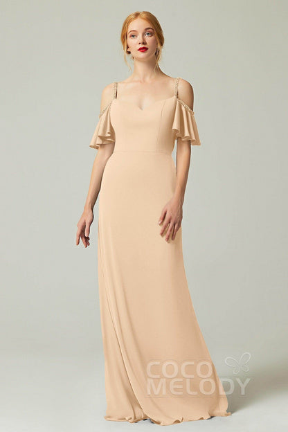 Sheath-Column Sweep Train Chiffon Bridesmaid Dress Formal Dresses CB0359