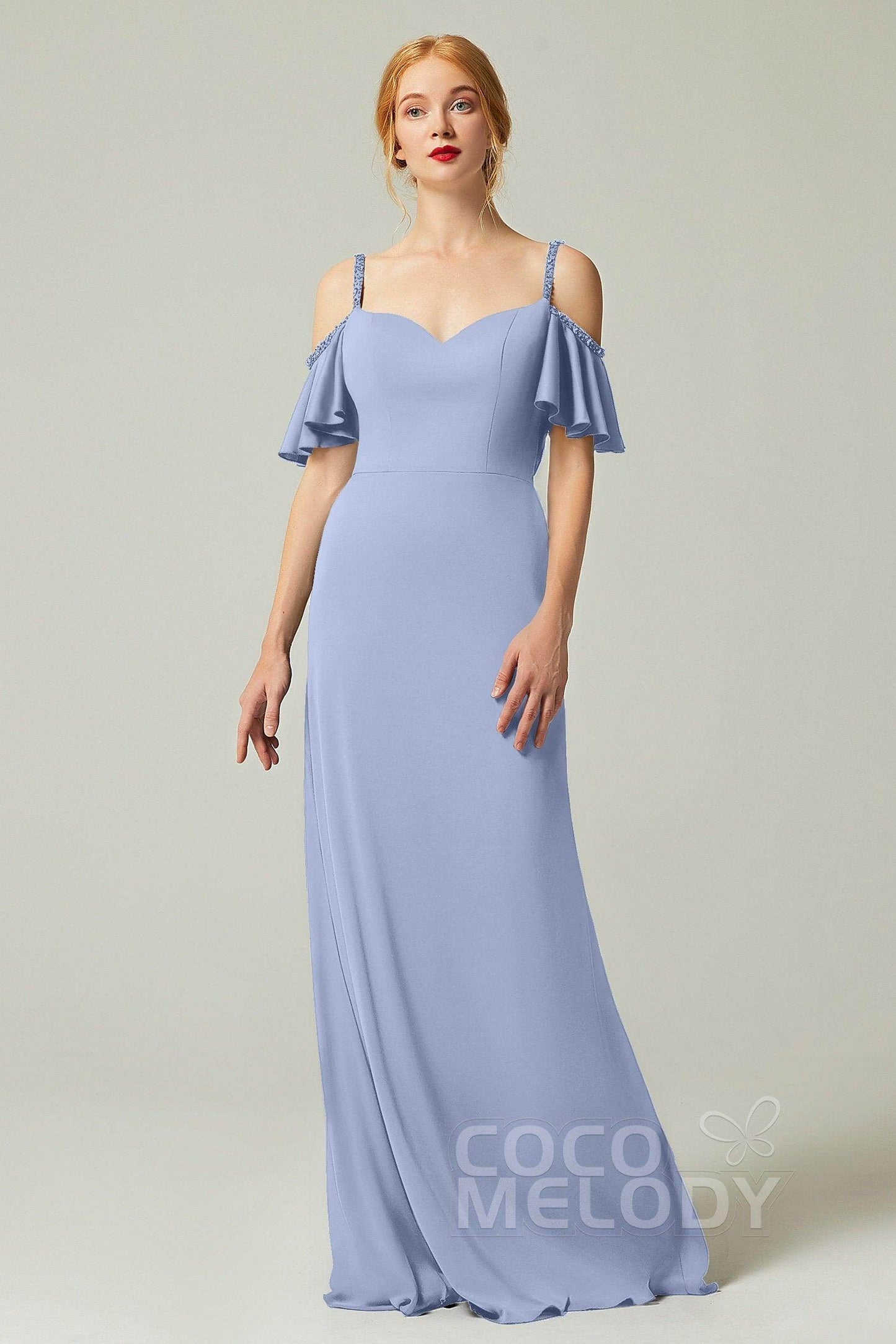 Sheath-Column Sweep Train Chiffon Bridesmaid Dress Formal Dresses CB0359