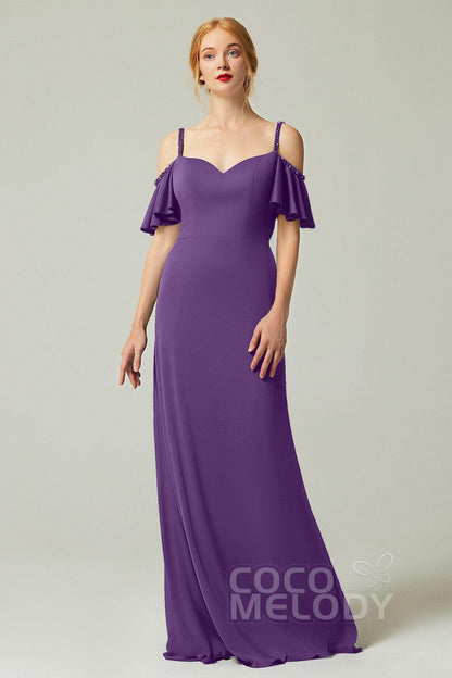 Sheath-Column Sweep Train Chiffon Bridesmaid Dress Formal Dresses CB0359