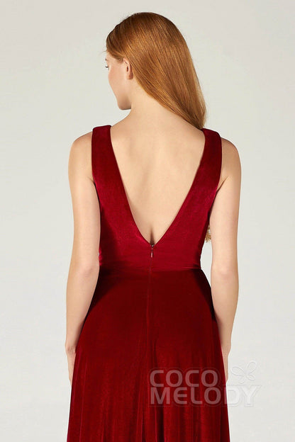 A-Line Floor Length Velvet Bridesmaid Dress CB0364
