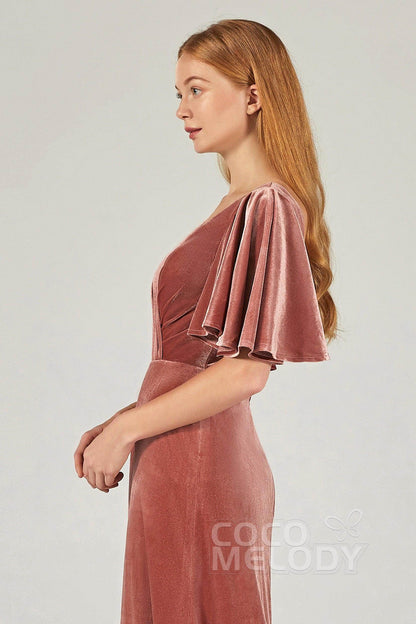 A-Line Floor Length Velvet Bridesmaid Dress Formal Dresses CB0367PS