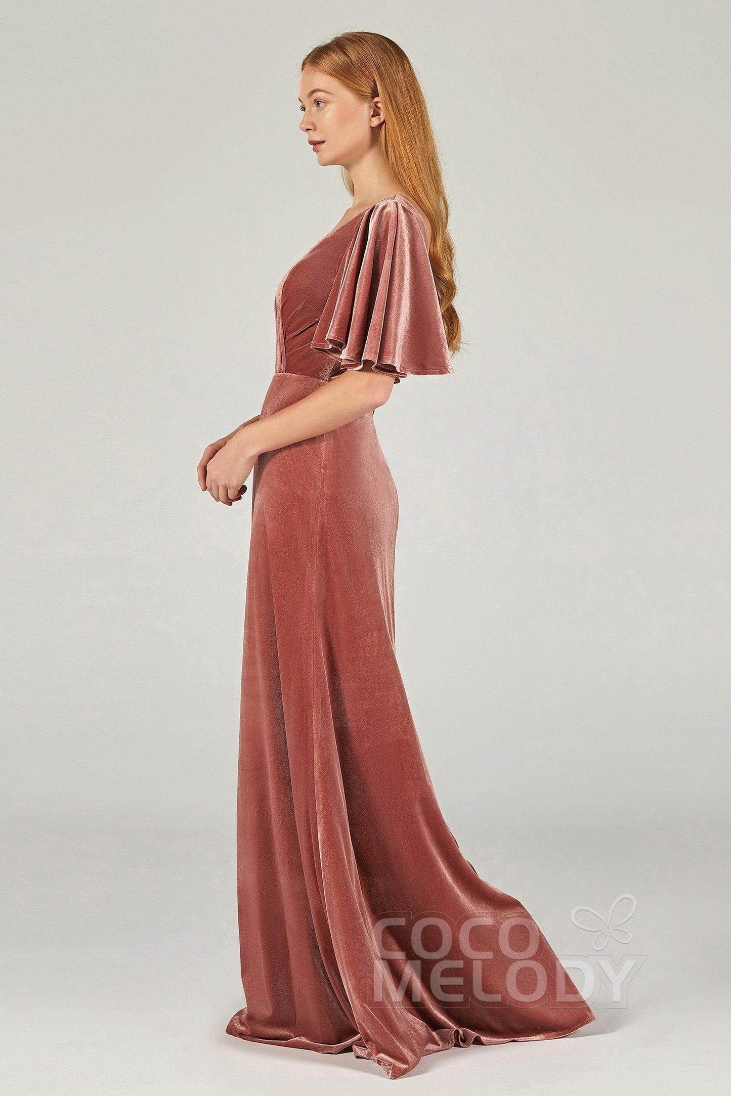A-Line Floor Length Velvet Bridesmaid Dress Formal Dresses CB0367