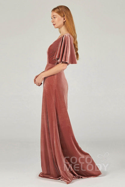 A-Line Floor Length Velvet Bridesmaid Dress Formal Dresses CB0367