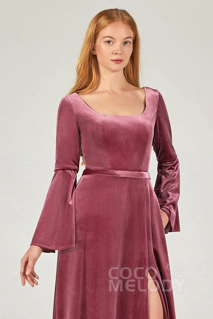 A-Line Floor Length Velvet Bridesmaid Dress Formal Dresses CB0370