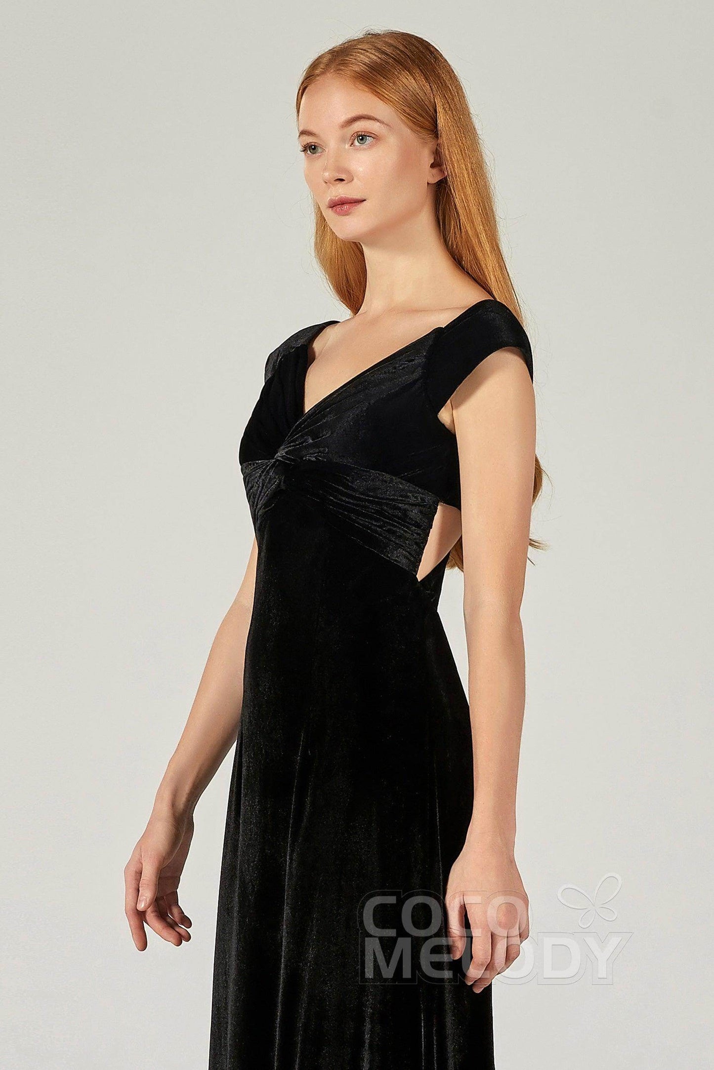 A-Line Floor Length Velvet Bridesmaid Dress CB0371
