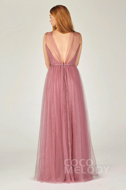 A-Line Floor Length Tulle/Lace Bridesmaid Dress CB0376